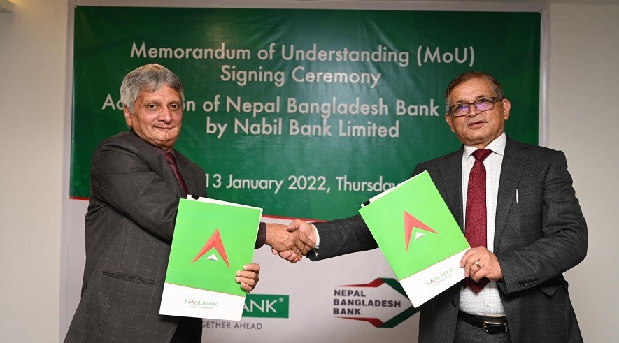 Merger MOU agreement between Nabil and Nepal Bangladesh Bank: Swap Ratio is 100/43